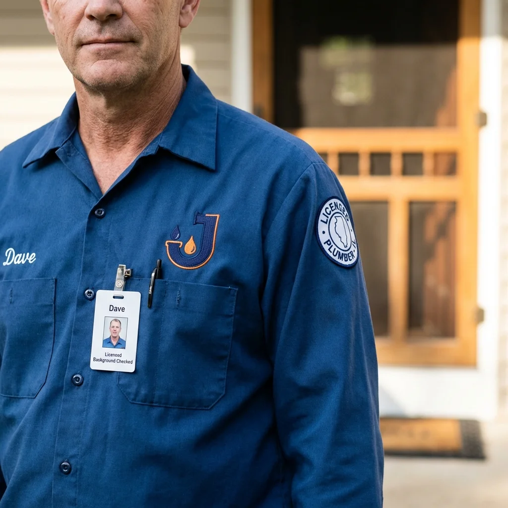 Licensed plumber showing ID badge in Moundridge, KS