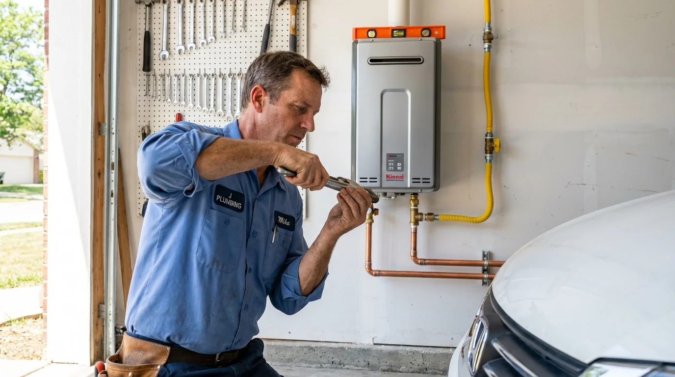 Tankless water heater installation by a Johns Plumbing LLC plumber in Moundridge